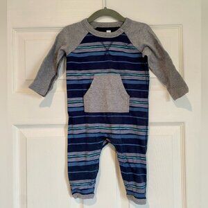 Tea Collection Blue and Gray Striped Romper